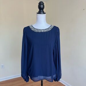 This is a Vince Camuto blue chiffon balloon sleeve beaded blouse NWT Sz S